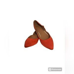 Ollio Orange Faux Suede Slip On Pointed Toe Ballet Flats